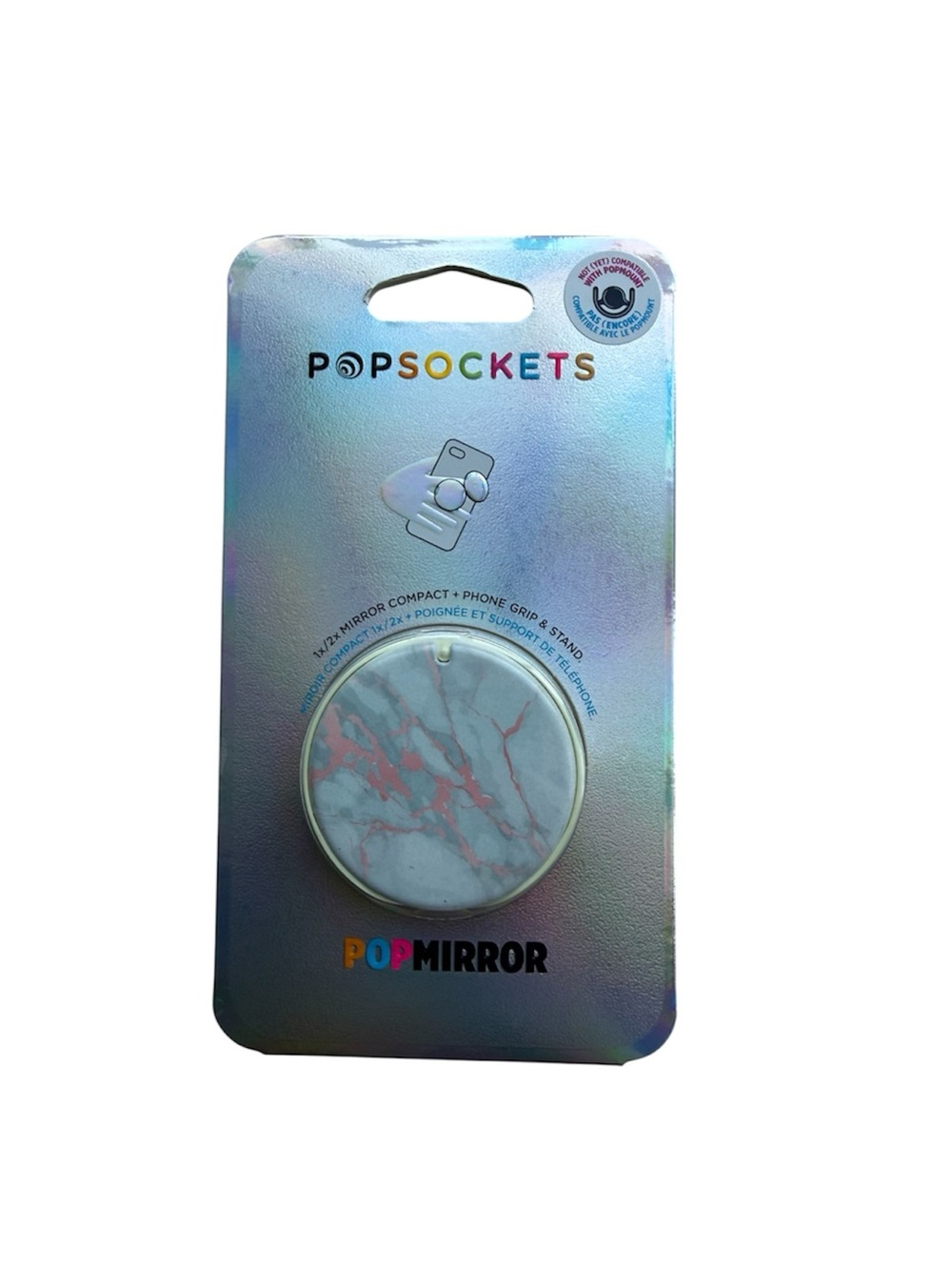 New! BBraPopSocket PopMirror Phone Grip & Compact Mirror (White Marble & Pink)
